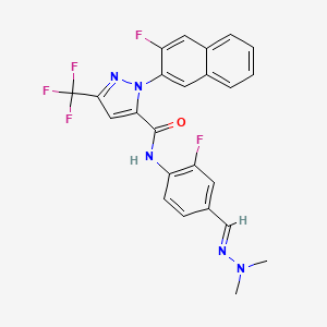 molecular formula C24H18F5N5O B14233167 1H-Pyrazole-5-carboxamide,N-[4-[(dimethylamino)iminomethyl]-2-fluorophenyl]-1-(3-fluoro-2-naphthalenyl)-3-(trifluoromethyl)- 