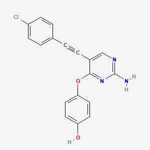 molecular formula C18H12ClN3O2 B14233367 Phenol, 4-[[2-amino-5-[(4-chlorophenyl)ethynyl]-4-pyrimidinyl]oxy]- CAS No. 393856-39-8