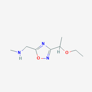 molecular formula C8H15N3O2 B1423349 {[3-(1-Ethoxyethyl)-1,2,4-oxadiazol-5-yl]methyl}(methyl)amine CAS No. 1338942-95-2