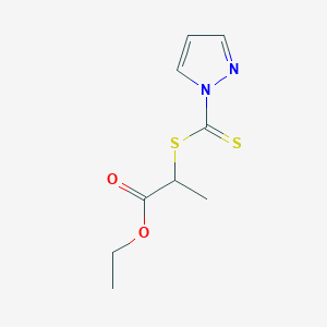 molecular formula C9H12N2O2S2 B14233772 Ethyl 2-[(1H-pyrazole-1-carbothioyl)sulfanyl]propanoate CAS No. 428865-26-3