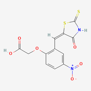molecular formula C12H8N2O6S2 B1423389 {4-Nitro-2-[(E)-(4-oxo-2-sulfanylidene-1,3-thiazolidin-5-ylidene)methyl]phenoxy}acetic acid CAS No. 91330-51-7