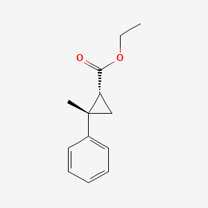 molecular formula C13H16O2 B14234379 Cyclopropanecarboxylic acid, 2-methyl-2-phenyl-, ethyl ester, (1R,2S)- CAS No. 335593-36-7