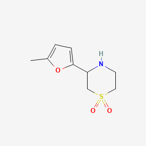 molecular formula C9H13NO3S B1423455 3-(5-Methylfuran-2-yl)-1lambda6-thiomorpholine-1,1-dione CAS No. 1315367-75-9