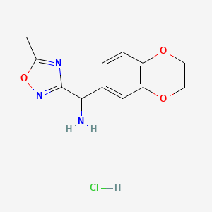 molecular formula C12H14ClN3O3 B1423476 2,3-Dihydro-1,4-benzodioxin-6-yl(5-methyl-1,2,4-oxadiazol-3-yl)methanamine hydrochloride CAS No. 1334148-18-3