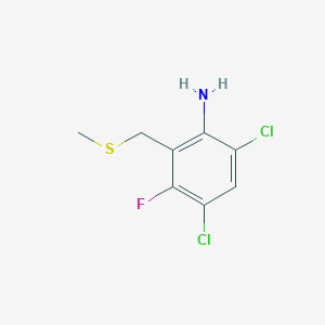 molecular formula C8H8Cl2FNS B14234955 4,6-Dichloro-3-fluoro-2-[(methylsulfanyl)methyl]aniline CAS No. 378251-52-6