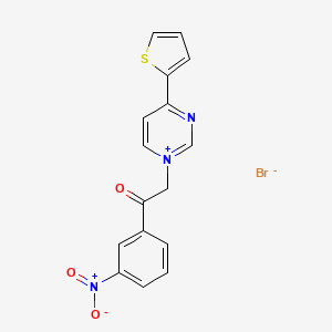 molecular formula C16H12BrN3O3S B14235161 1-[2-(3-Nitrophenyl)-2-oxoethyl]-4-(thiophen-2-yl)pyrimidin-1-ium bromide CAS No. 491606-90-7