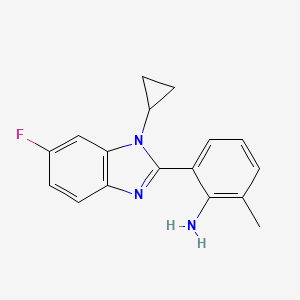 molecular formula C17H16FN3 B1423519 6-(1-cyclopropyl-6-fluoro-2,3-dihydro-1H-1,3-benzodiazol-2-ylidene)-2-methylcyclohexa-2,4-dien-1-imine CAS No. 1355939-28-4