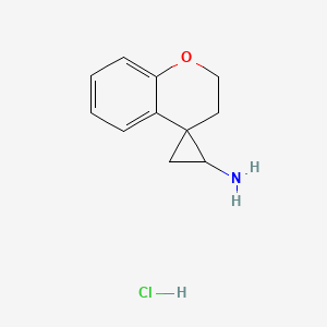 molecular formula C11H14ClNO B1423549 2,3-Dihydrospiro[1-benzopyran-4,1'-cyclopropane]-3'-amine hydrochloride CAS No. 1354958-26-1