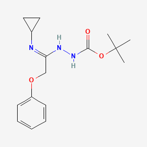 molecular formula C16H23N3O3 B1423575 N'-[1-Cyclopropylamino-2-phenoxyethylidene]hydrazinecarboxylic acid tert-butyl ester CAS No. 1053657-38-7