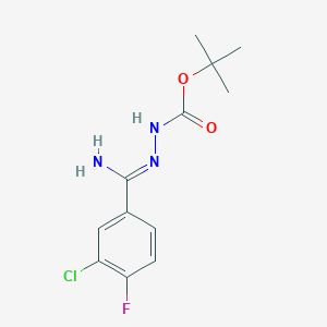 molecular formula C12H15ClFN3O2 B1423680 n'-[1-Amino-1-(3-chloro-4-fluorophenyl)methylidene]hydrazinecarboxylic acid tert-butyl ester CAS No. 1053655-93-8