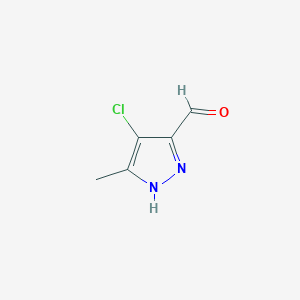 molecular formula C5H5ClN2O B1423689 4-Chloro-3-methyl-1H-pyrazole-5-carbaldehyde CAS No. 1050642-24-4
