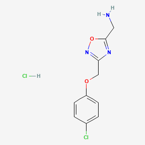 molecular formula C10H11Cl2N3O2 B1423700 (3-((4-Chlorophenoxy)methyl)-1,2,4-oxadiazol-5-yl)methanamine hydrochloride CAS No. 1245569-48-5