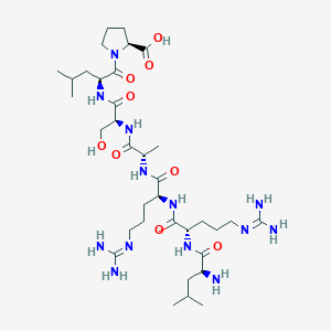 molecular formula C35H65N13O9 B14237382 L-Leucyl-N~5~-(diaminomethylidene)-L-ornithyl-N~5~-(diaminomethylidene)-L-ornithyl-L-alanyl-L-seryl-L-leucyl-L-proline CAS No. 477305-95-6