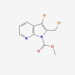 molecular formula C10H8Br2N2O2 B14237557 1H-Pyrrolo[2,3-b]pyridine-1-carboxylic acid, 3-bromo-2-(bromomethyl)-, methyl ester 