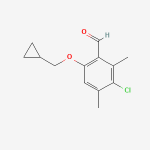 molecular formula C13H15ClO2 B1423917 3-Chloro-6-(cyclopropylmethoxy)-2,4-dimethylbenzaldehyde CAS No. 883519-38-8