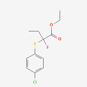 molecular formula C12H14ClFO2S B14239273 Butanoic acid, 2-[(4-chlorophenyl)thio]-2-fluoro-, ethyl ester CAS No. 380859-98-3