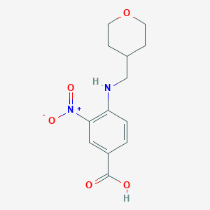 molecular formula C13H16N2O5 B1424014 3-Nitro-4-[(tetrahydro-2H-pyran-4-ylmethyl)amino]-benzoic acid CAS No. 1220018-84-7