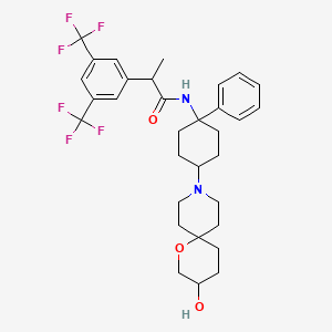 molecular formula C32H38F6N2O3 B14240290 Benzeneacetamide, N-[trans-4-(3-hydroxy-1-oxa-9-azaspiro[5.5]undec-9-yl)-1-phenylcyclohexyl]-a-methyl-3,5-bis(trifluoromethyl)- 