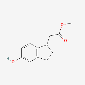 molecular formula C12H14O3 B1424320 Methyl 2-(5-hydroxy-2,3-dihydro-1H-inden-1-yl)acetate CAS No. 856169-08-9