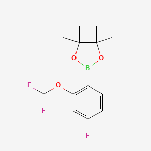 molecular formula C13H16BF3O3 B1424377 2-[2-(Difluoromethoxy)-4-fluorophenyl]-4,4,5,5-tetramethyl-1,3,2-dioxaborolane CAS No. 1403988-78-2