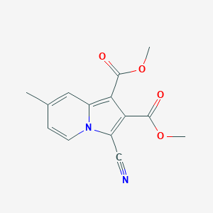 molecular formula C14H12N2O4 B14243890 1,2-Indolizinedicarboxylic acid, 3-cyano-7-methyl-, dimethyl ester CAS No. 210892-16-3