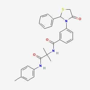 molecular formula C27H27N3O3S B14245321 N-[2-methyl-1-(4-methylanilino)-1-oxopropan-2-yl]-3-(4-oxo-2-phenyl-1,3-thiazolidin-3-yl)benzamide CAS No. 489434-31-3
