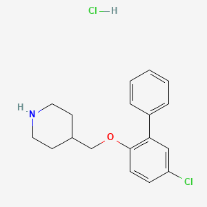 molecular formula C18H21Cl2NO B1424614 4-(((5-Chloro-[1,1'-biphenyl]-2-yl)oxy)methyl)piperidine hydrochloride CAS No. 1219979-18-6