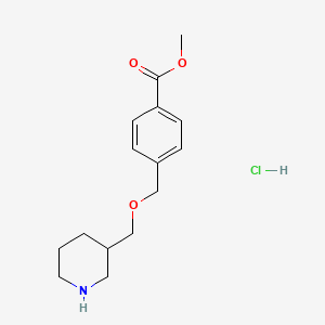 molecular formula C15H22ClNO3 B1424668 Methyl 4-((piperidin-3-ylmethoxy)methyl)benzoate hydrochloride CAS No. 1220034-76-3