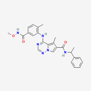 molecular formula C25H26N6O3 B14246992 Pyrrolo[2,1-f][1,2,4]triazine-6-carboxamide, 4-[[5-[(methoxyamino)carbonyl]-2-methylphenyl]amino]-5-methyl-N-(1-phenylethyl)- 