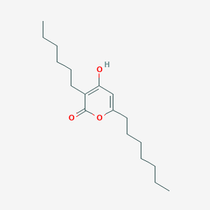 molecular formula C18H30O3 B14248249 6-Heptyl-3-hexyl-4-hydroxy-2H-pyran-2-one CAS No. 420782-01-0