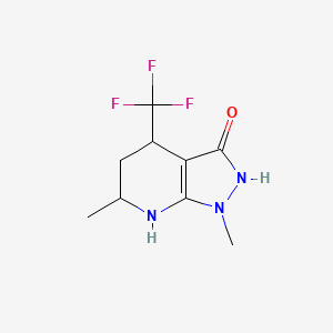 molecular formula C9H12F3N3O B1424878 1,6-dimethyl-4-(trifluoromethyl)-1H,2H,3H,4H,5H,6H,7H-pyrazolo[3,4-b]pyridin-3-one CAS No. 1258641-11-0