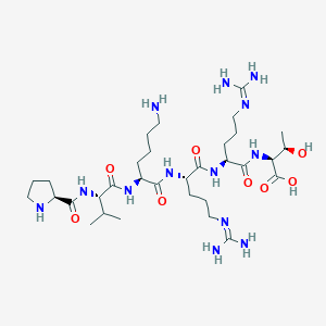 molecular formula C32H61N13O8 B14248995 L-Prolyl-L-valyl-L-lysyl-N~5~-(diaminomethylidene)-L-ornithyl-N~5~-(diaminomethylidene)-L-ornithyl-L-threonine CAS No. 479420-10-5