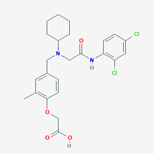 molecular formula C24H28Cl2N2O4 B14249025 Acetic acid, 2-[4-[[cyclohexyl[2-[(2,4-dichlorophenyl)amino]-2-oxoethyl]amino]methyl]-2-methylphenoxy]- 