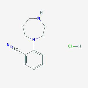 molecular formula C12H16ClN3 B1424911 2-(1,4-Diazepan-1-yl)benzonitrile hydrochloride CAS No. 1258650-73-5