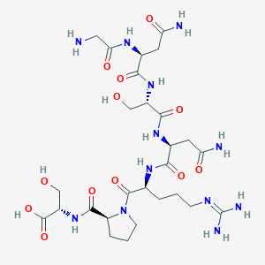 molecular formula C27H46N12O12 B14249414 Glycyl-L-asparaginyl-L-seryl-L-asparaginyl-N~5~-(diaminomethylidene)-L-ornithyl-L-prolyl-L-serine CAS No. 220998-88-9