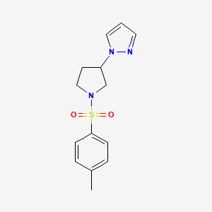 molecular formula C14H17N3O2S B1424955 1-{1-[(4-methylphenyl)sulfonyl]pyrrolidin-3-yl}-1H-pyrazole CAS No. 1228552-73-5