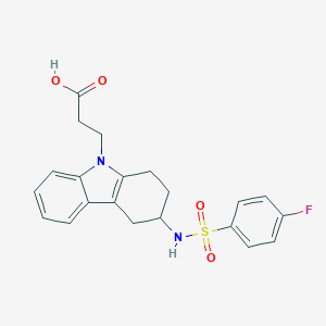 molecular formula C21H21FN2O4S B142504 3-[3-[(4-Fluorophenyl)sulfonylamino]-1,2,3,4-tetrahydrocarbazol-9-yl]propanoic acid CAS No. 141281-95-0