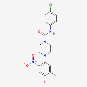 molecular formula C18H18ClFN4O3 B1425076 N-(4-chlorophenyl)-4-(4-fluoro-5-methyl-2-nitrophenyl)piperazine-1-carboxamide CAS No. 1262222-58-1
