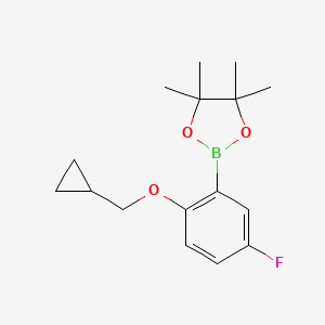 molecular formula C16H22BFO3 B1425119 2-[2-(Cyclopropylmethoxy)-5-fluorophenyl]-4,4,5,5-tetramethyl-1,3,2-dioxaborolane CAS No. 1185836-97-8