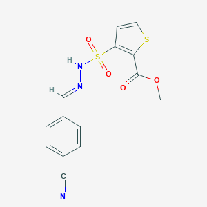 molecular formula C14H11N3O4S2 B142512 Methyl 3-((((4-cyanophenyl)methylene)hydrazino)sulfonyl)-2-thiophenecarboxylate CAS No. 145865-80-1