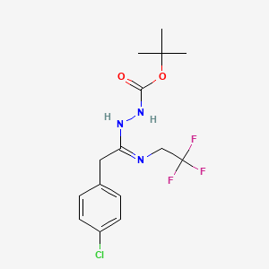 molecular formula C15H19ClF3N3O2 B1425122 N'-[2-(4-CHLOROPHENYL)-1-(2,2,2-TRIFLUOROETHYLAMINO)ETHYLIDENE]HYDRAZINECARBOXYLIC ACID TERT-BUTYL ESTER CAS No. 1053658-11-9