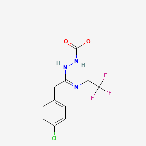 molecular formula C15H19ClF3N3O2 B1425122 [(1Z)-1-({[(tert-butoxy)carbonyl]amino}imino)-2-(4-chlorophenyl)ethyl](2,2,2-trifluoroethyl)amine CAS No. 1053658-11-9