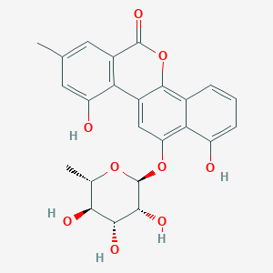 molecular formula C24H22O9 B142523 1,10-dihydroxy-8-methyl-12-[(2S,3R,4R,5R,6S)-3,4,5-trihydroxy-6-methyloxan-2-yl]oxynaphtho[1,2-c]isochromen-6-one CAS No. 132417-97-1