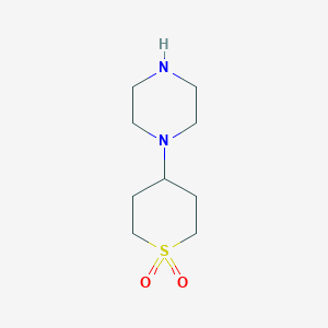 molecular formula C9H18N2O2S B1425235 1-(1,1-dioxidotetrahydro-2H-thiopyran-4-yl)piperazine CAS No. 914654-81-2