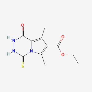 molecular formula C11H13N3O3S B1425271 ethyl 6,8-dimethyl-1-oxo-4-sulfanyl-1H,2H-pyrrolo[1,2-d][1,2,4]triazine-7-carboxylate CAS No. 1221722-36-6
