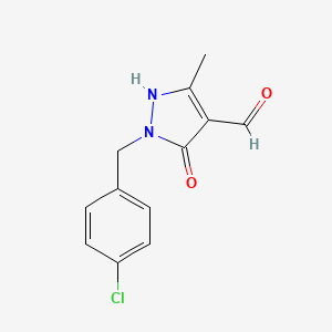molecular formula C12H11ClN2O2 B1425283 1-[(4-chlorophenyl)methyl]-5-hydroxy-3-methyl-1H-pyrazole-4-carbaldehyde CAS No. 1221722-66-2