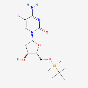 molecular formula C15H26IN3O4Si B1425302 4-Amino-1-((2R,4S,5R)-5-(((tert-butyldimethylsilyl)oxy)methyl)-4-hydroxytetrahydrofuran-2-yl)-5-iodopyrimidin-2(1H)-one CAS No. 666848-11-9
