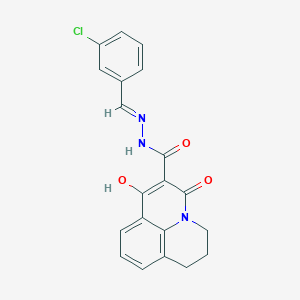 molecular formula C20H16ClN3O3 B1425350 N'-[(E)-(3-chlorophenyl)methylidene]-7-hydroxy-5-oxo-2,3-dihydro-1H,5H-pyrido[3,2,1-ij]quinoline-6-carbohydrazide CAS No. 477859-84-0