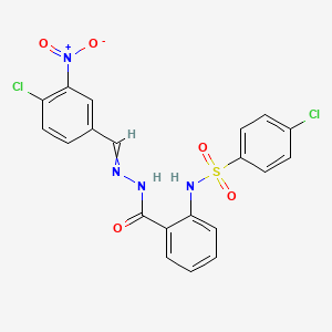 molecular formula C20H14Cl2N4O5S B14253593 N-[(4-chloro-3-nitrophenyl)methylideneamino]-2-[(4-chlorophenyl)sulfonylamino]benzamide CAS No. 477733-11-2