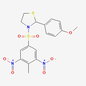 molecular formula C17H17N3O7S2 B14254570 2-(4-Methoxyphenyl)-3-(4-methyl-3,5-dinitrobenzene-1-sulfonyl)-1,3-thiazolidine CAS No. 477489-65-9